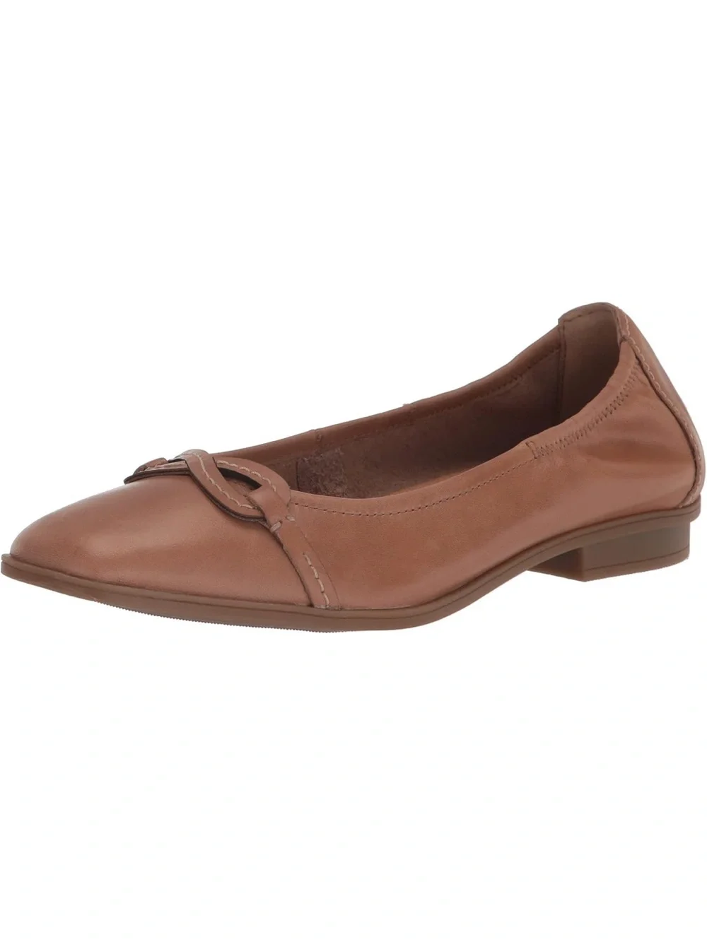 Clarks Brown Pointed-Toe Leather Ballet Flat with Chain Accent 6.5 1504-3